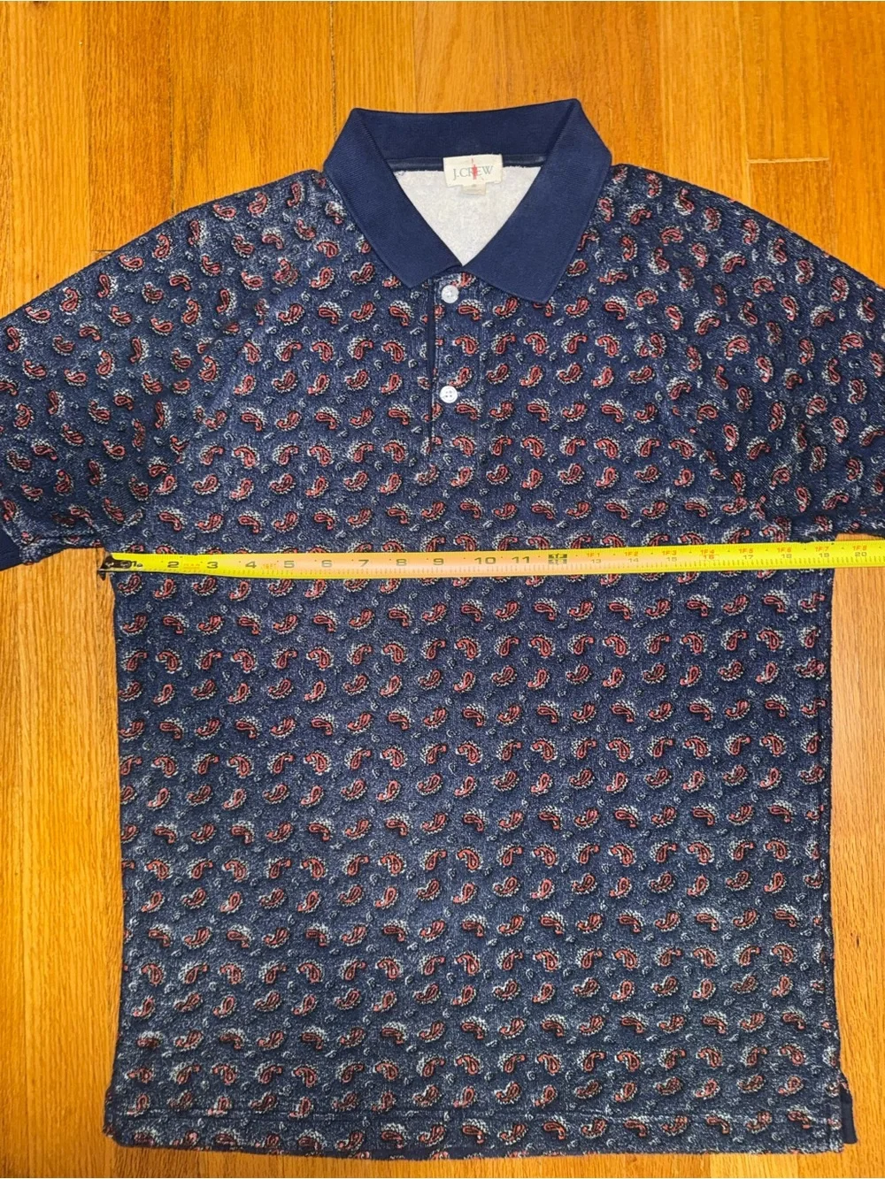 J.CREW Short Sleeve Collared Polo Shirt Blue Red Paisley Terry Cloth Men S